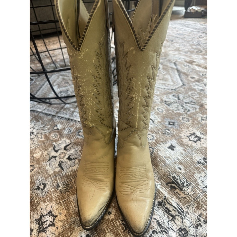Texas All American Made USA Beige Cowboy Boots Women Size 6.5M Western 4809